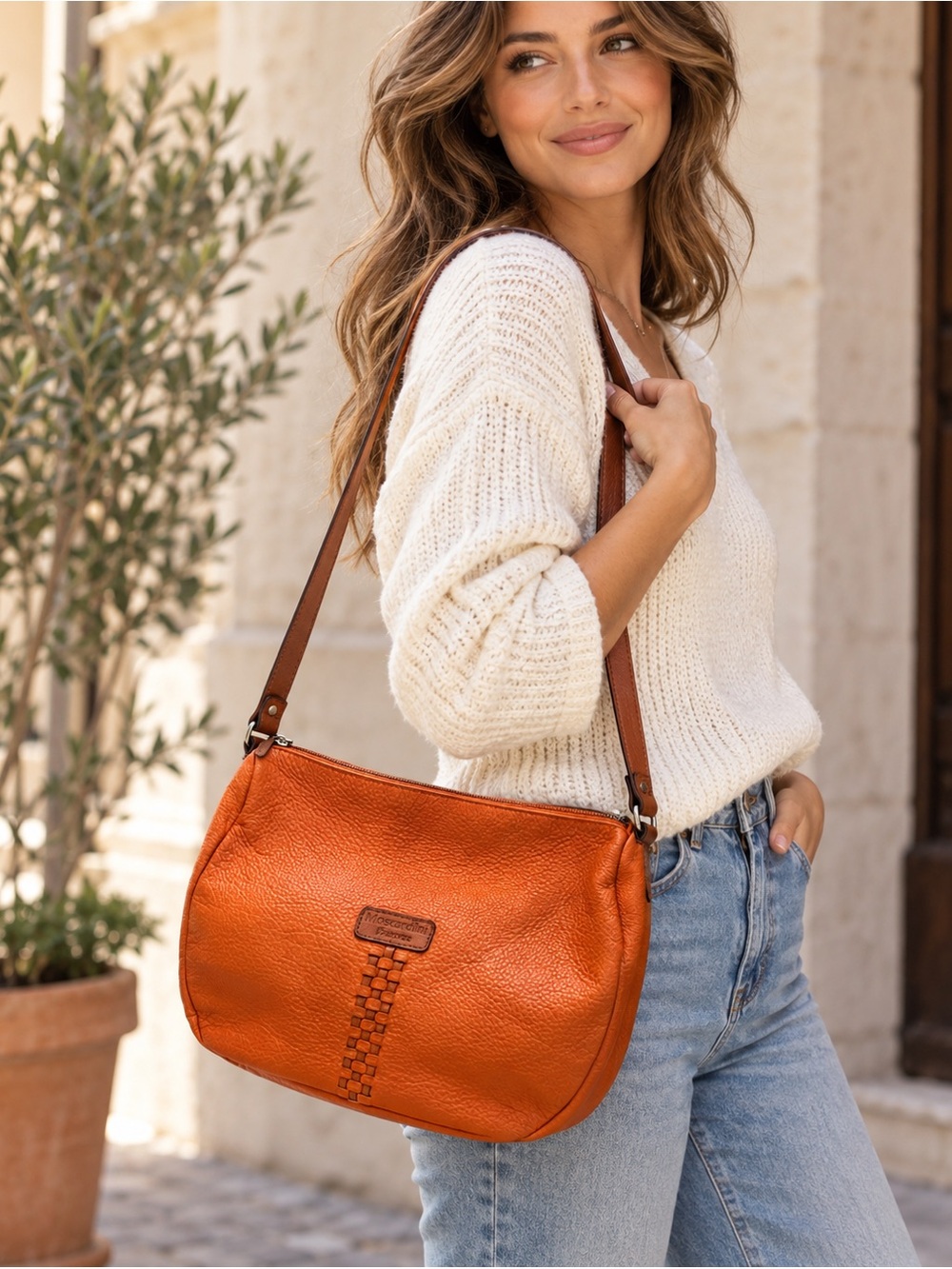 Italy Leather Orange Cognac Crossbody Bag Quiet Luxury Chic Travel Cottagecore